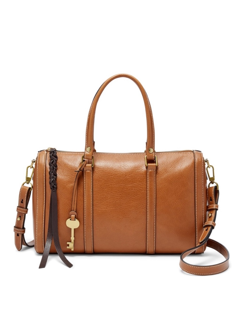 FOSSIL Kendall Satchel Genuine Leather Speedy Bag Y2K Purse Key Fob